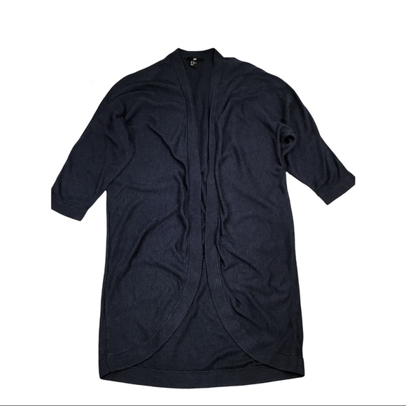H&M - Open-Front Cardigan Sweater w/ 3/4 Sleeve Navy Blue XS (Oversized) - Picture 4 of 12